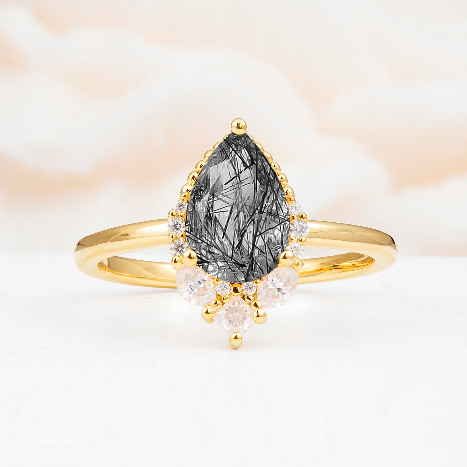SR17652 Black Rutilated Quartz Ring - Yellow-Gold