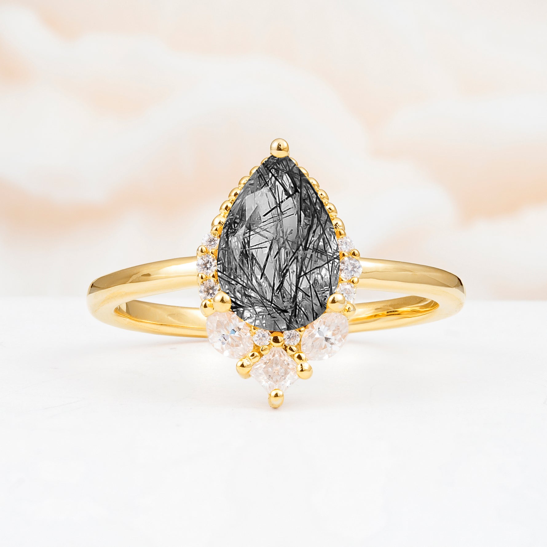 SR17652 Black Rutilated Quartz Ring - Yellow-Gold
