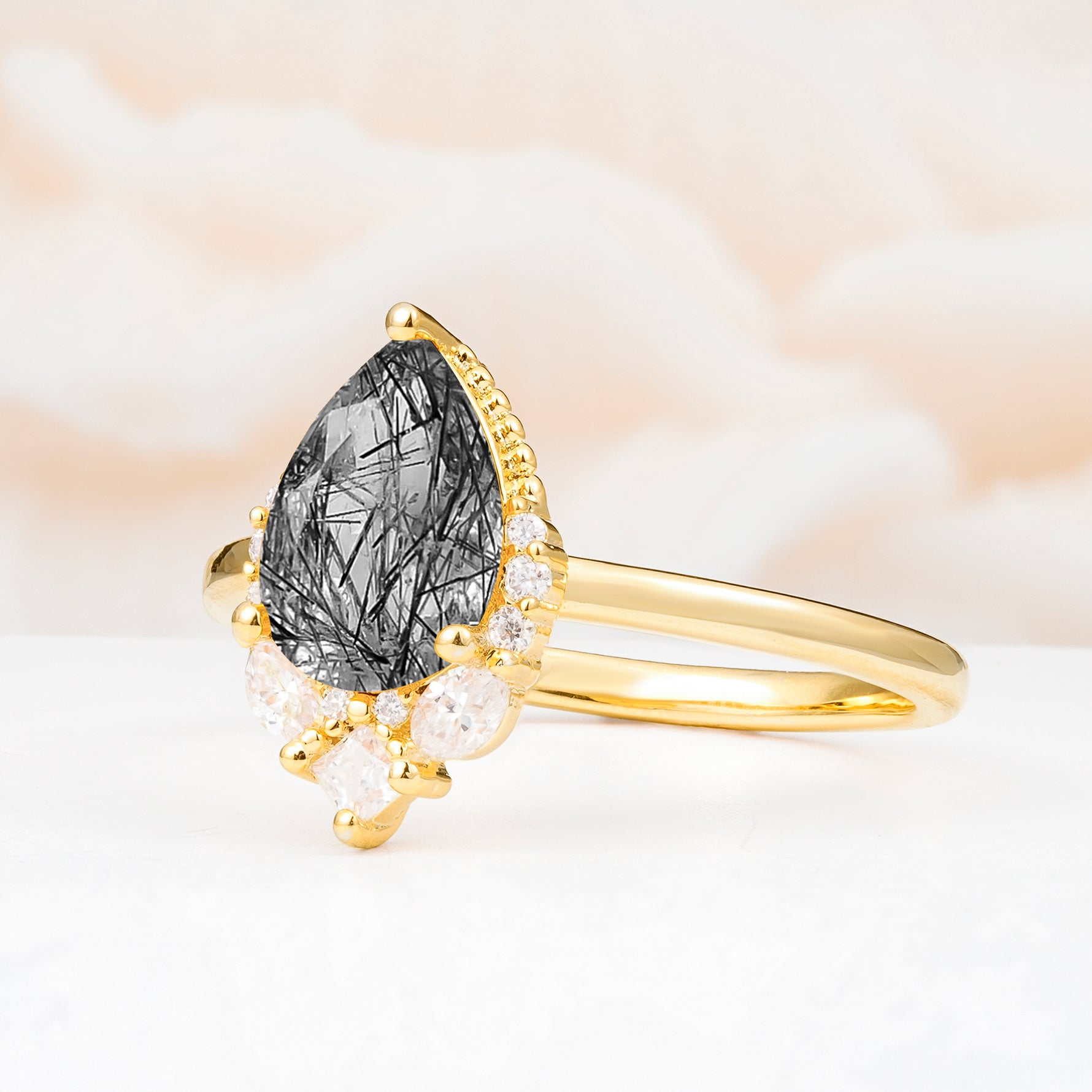 SR17652 Black Rutilated Quartz Ring - White-Gold