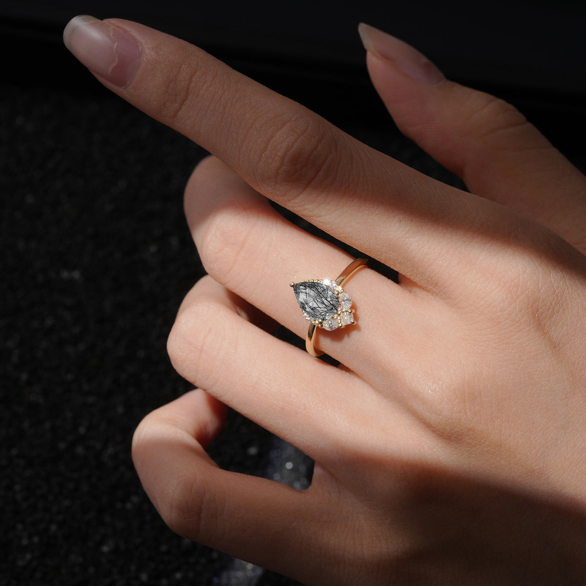 SR17652 Black Rutilated Quartz Ring - Rose-Gold