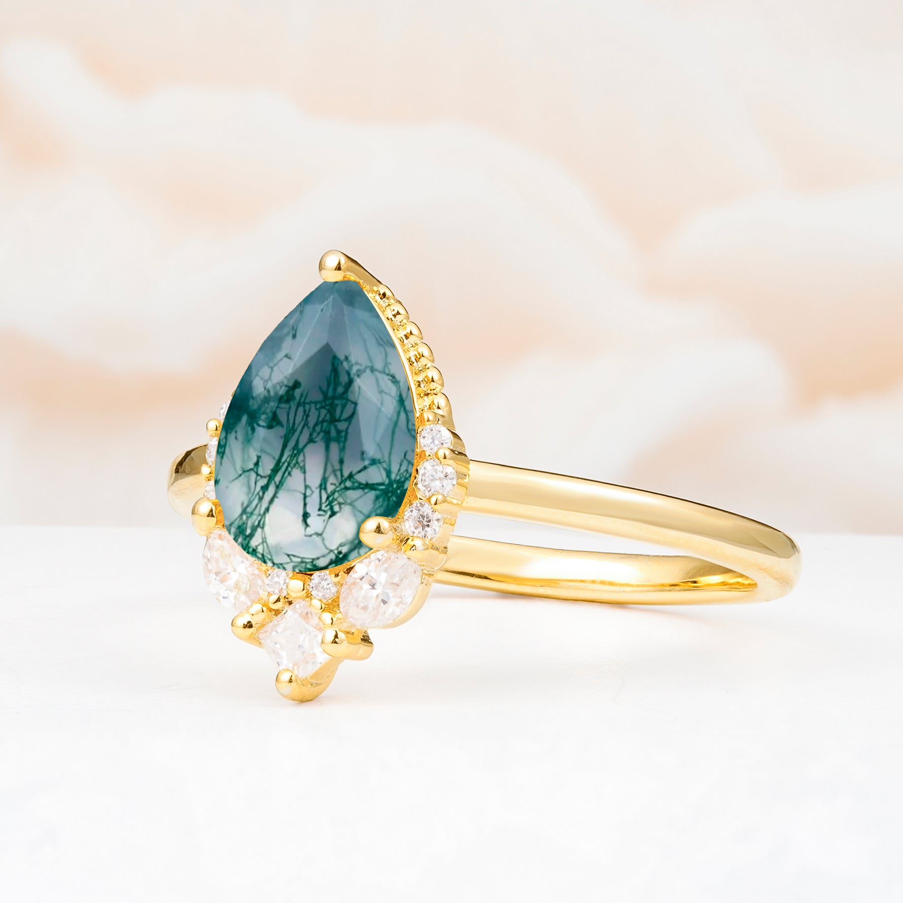 SR17652 Moss Agate Ring - White-Gold