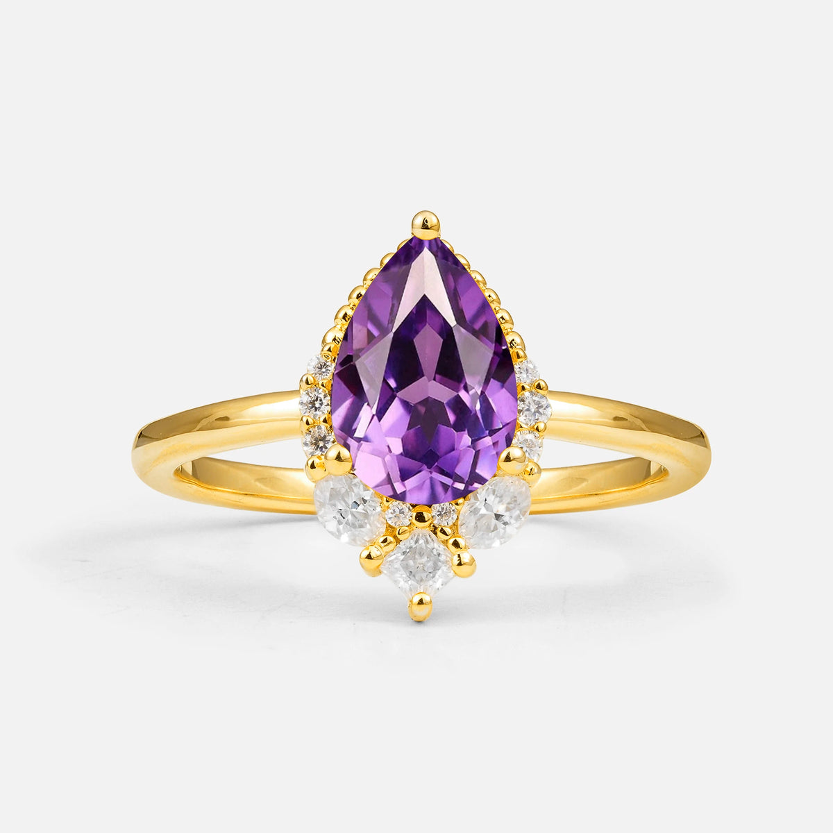 Art Deco Pear Shaped Amethyst Engagement Ring