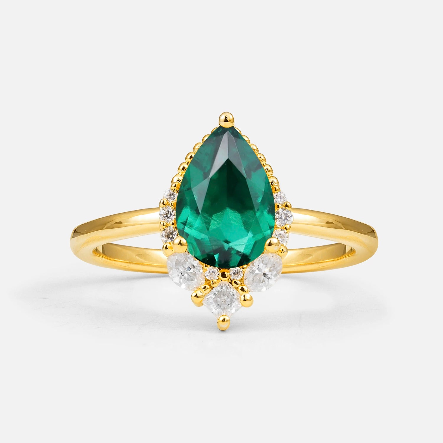 Art Deco Pear Shaped Emerald Engagement Ring