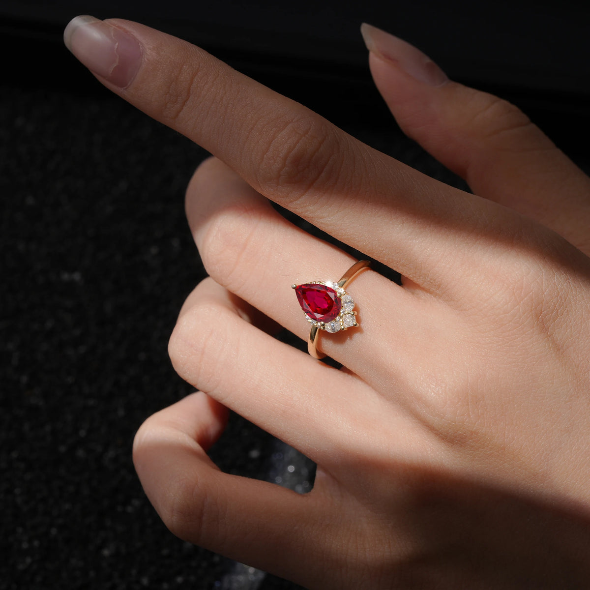 Art Deco Pear Shaped Ruby Engagement Ring