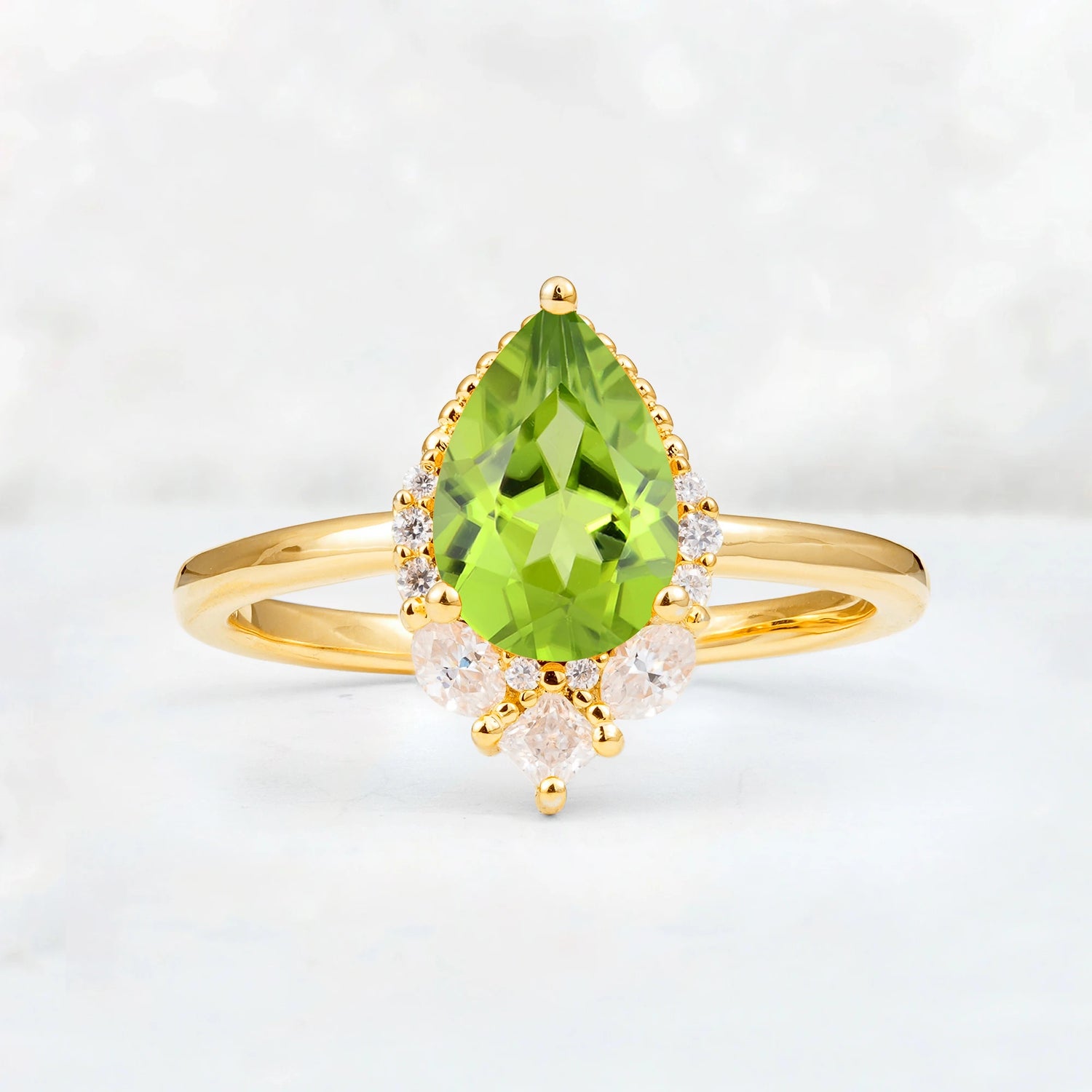 Art Deco Pear Shaped Peridot Engagement Ring