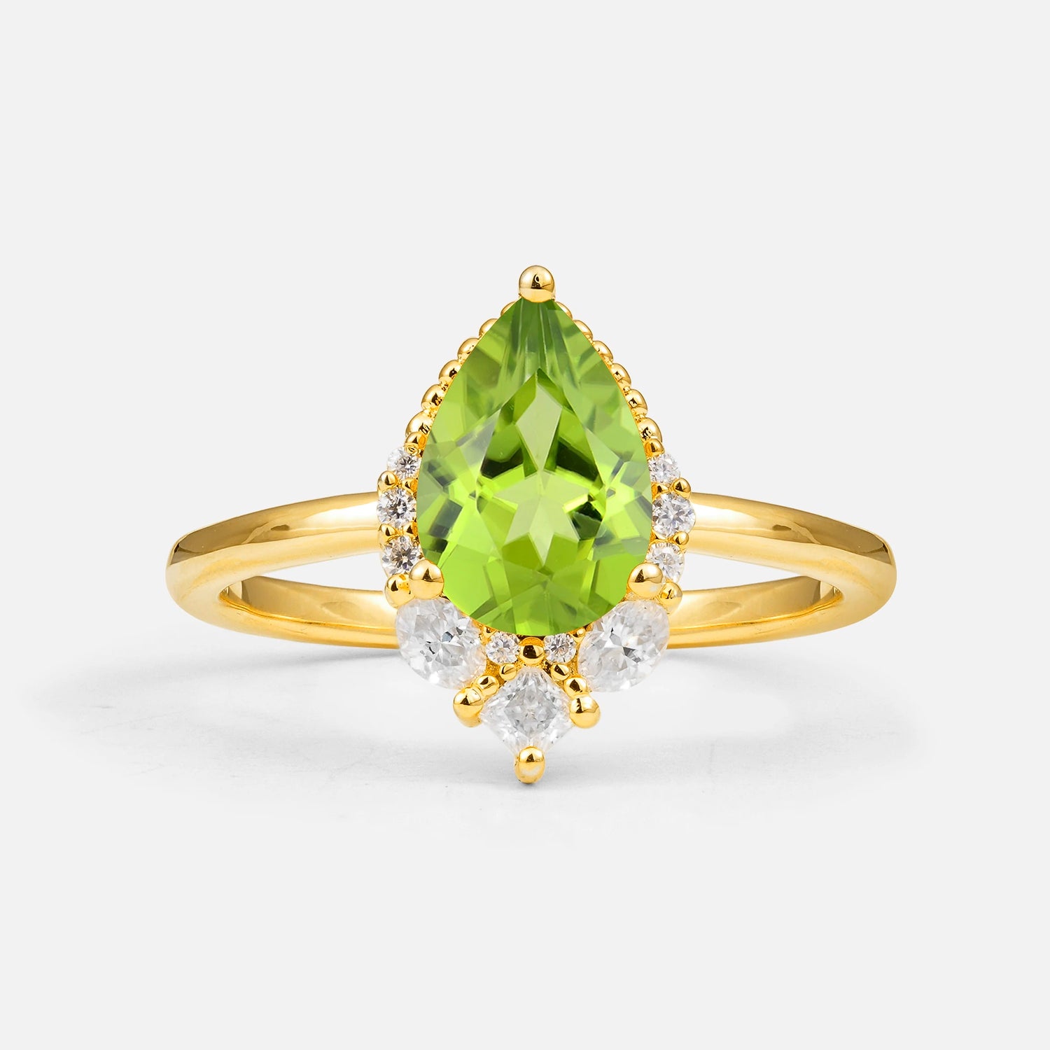 Art Deco Pear Shaped Peridot Engagement Ring