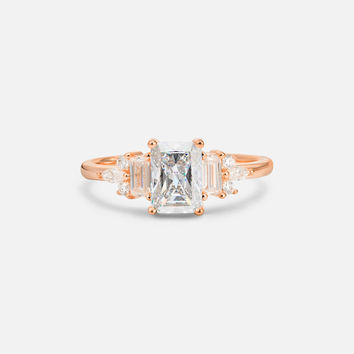Luxury Emerald Cut Moissanite Cluster Engagement Ring - Additional view