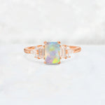 Luxury Emerald Cut Fire Opal Cluster Engagement Ring - Additional view