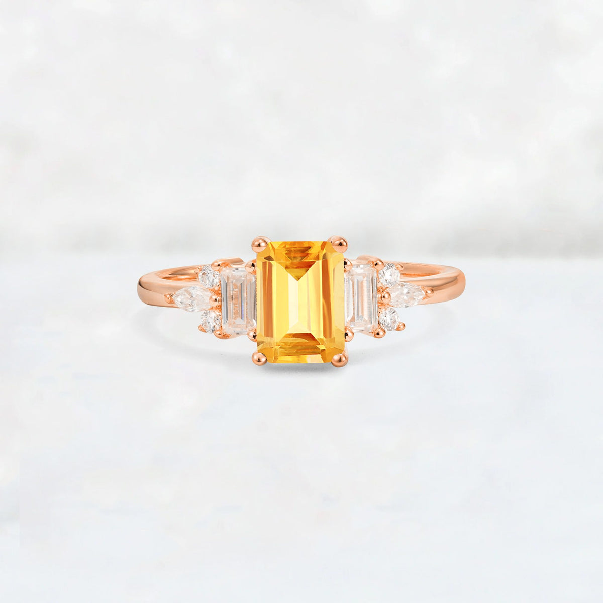 Luxury Emerald Cut Citrine Cluster Engagement Ring - Additional view