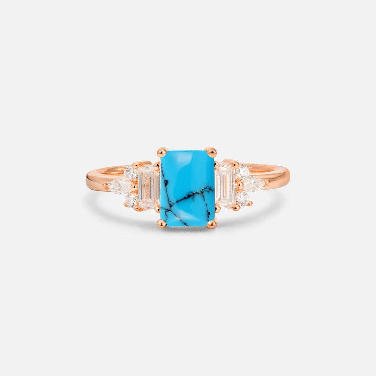 Luxury Emerald Cut Turquoise Cluster Engagement Ring - Additional view