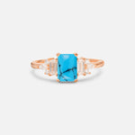 Luxury Emerald Cut Turquoise Cluster Engagement Ring - Additional view