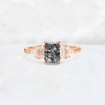 Luxury Emerald Cut Black Rutilated Quartz Cluster Engagement Ring - Additional view