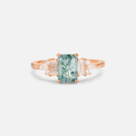 Luxury Emerald Cut Moss Agate Cluster Engagement Ring - Additional view