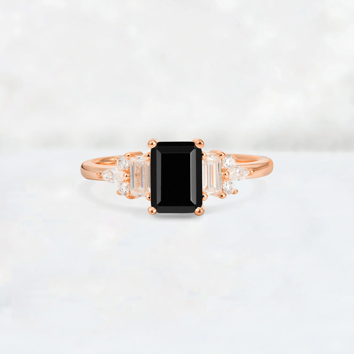Luxury Emerald Cut Black Onyx Cluster Engagement Ring - Additional view