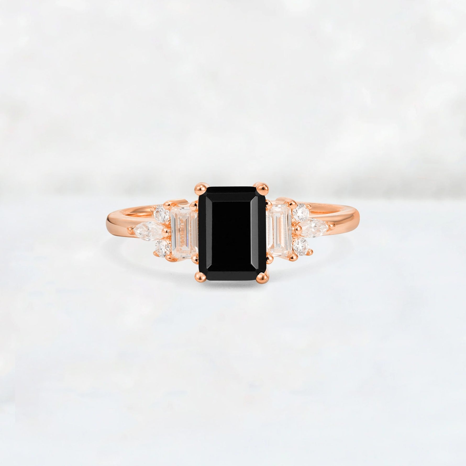 Luxury Emerald Cut Black Onyx Cluster Engagement Ring - Additional view