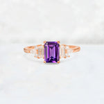 Luxury Emerald Cut Amethyst Cluster Engagement Ring - Additional view