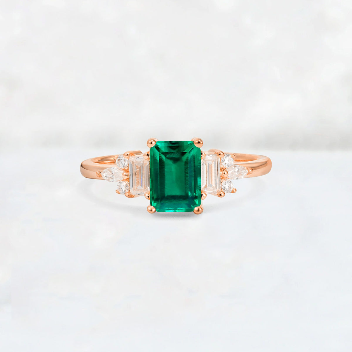 Luxury Emerald Cut Luxury Emerald Cluster Engagement Ring - Additional view