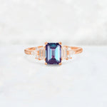 Luxury Emerald Cut Alexandrite Cluster Engagement Ring - Additional view