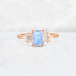 Luxury Emerald Cut Moonstone Cluster Engagement Ring - Additional view