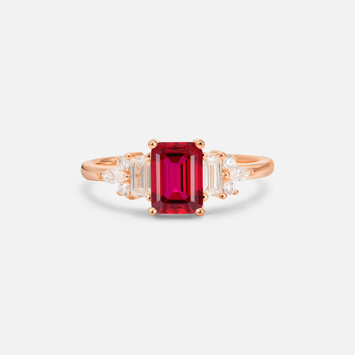 Luxury Emerald Cut Ruby Cluster Engagement Ring - Additional view