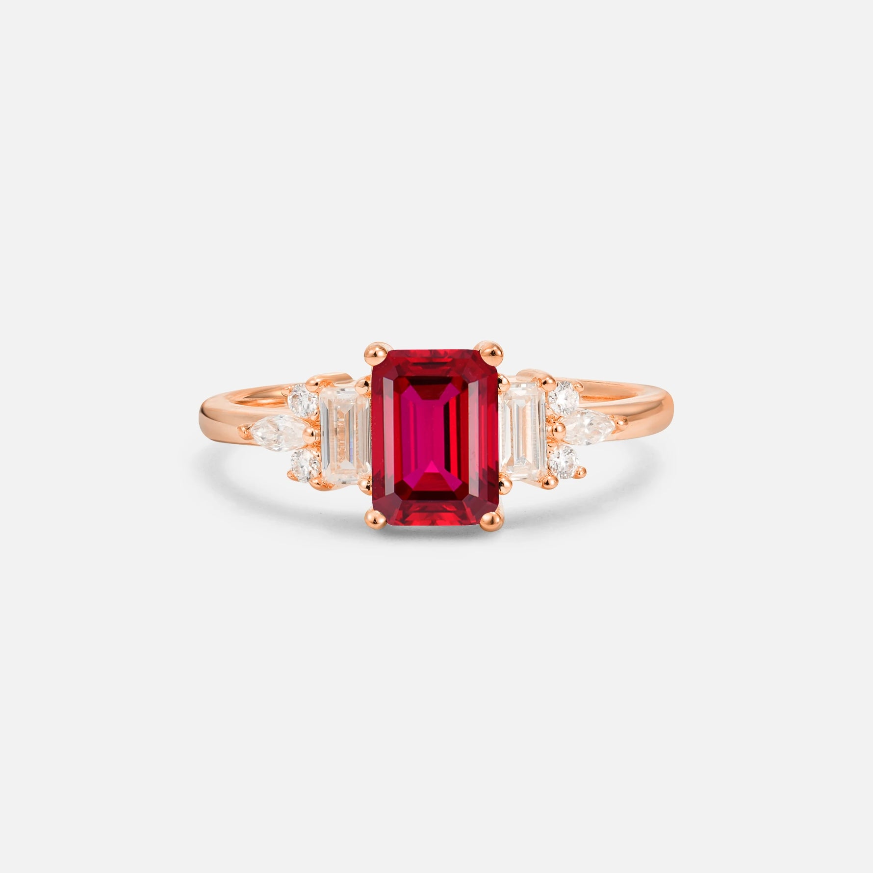 Luxury Emerald Cut Ruby Cluster Engagement Ring - Additional view