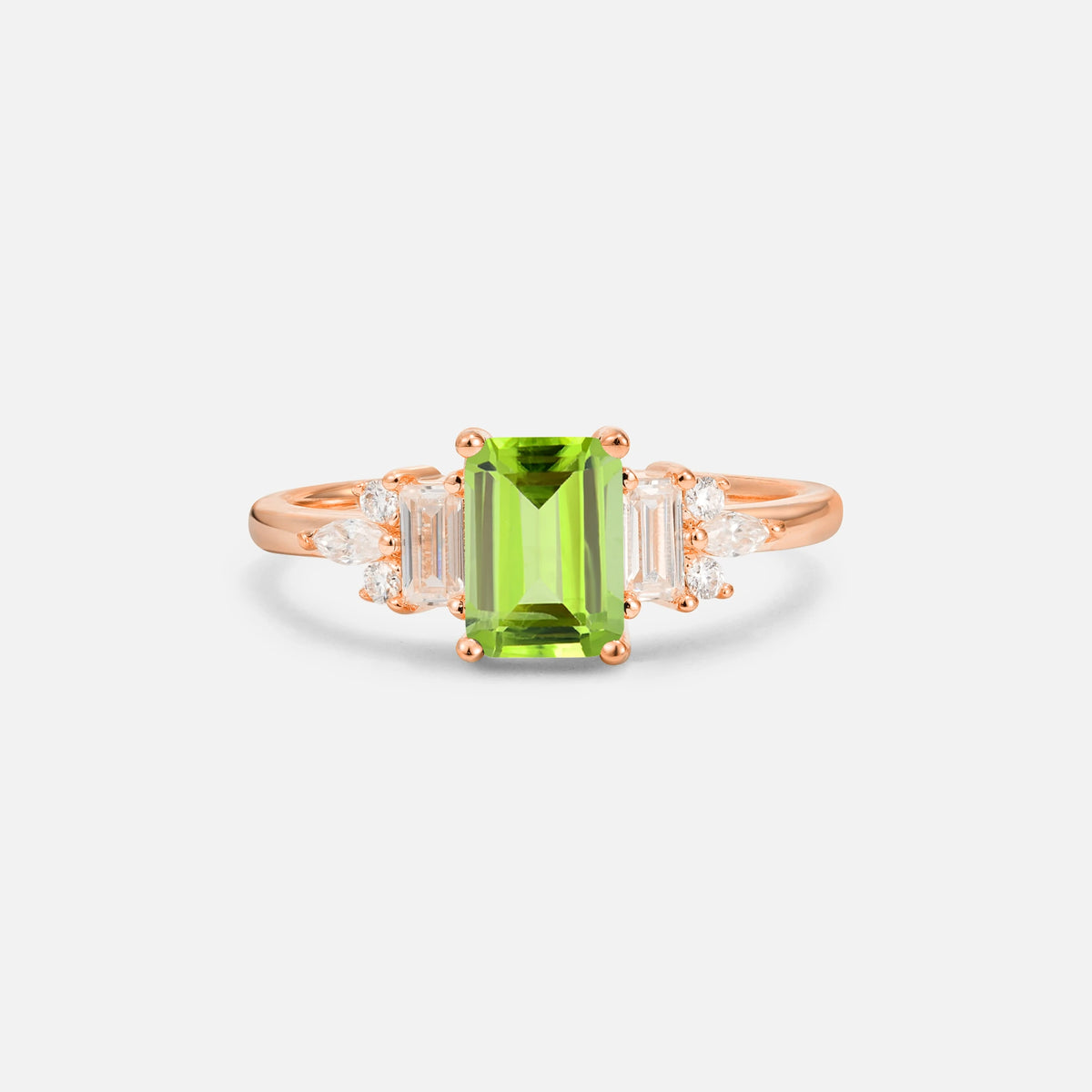 Luxury Emerald Cut Peridot Cluster Engagement Ring - Additional view