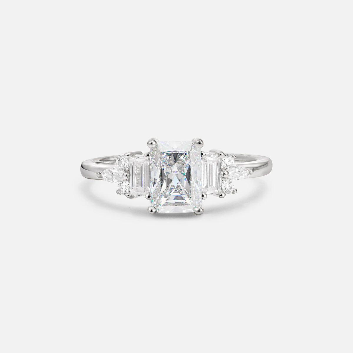 Luxury Emerald Cut Moissanite Cluster Engagement Ring - Additional view