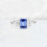Luxury Emerald Cut Sapphire Cluster Engagement Ring - Additional view