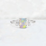 Luxury Emerald Cut Fire Opal Cluster Engagement Ring - Additional view