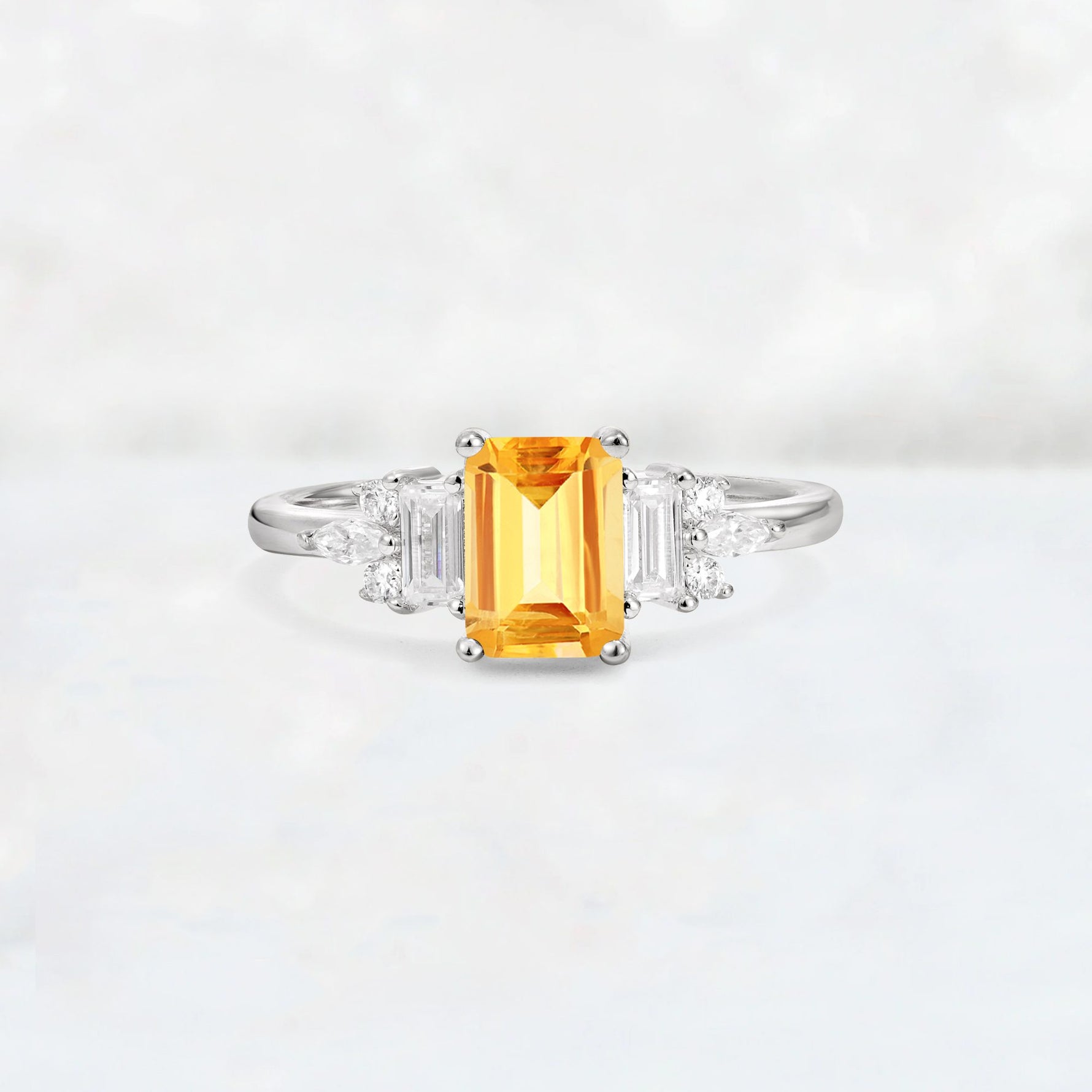 Luxury Emerald Cut Citrine Cluster Engagement Ring - Additional view