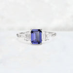 Luxury Emerald Cut Tanzanite Cluster Engagement Ring - Additional view