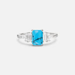 Luxury Emerald Cut Turquoise Cluster Engagement Ring - Additional view
