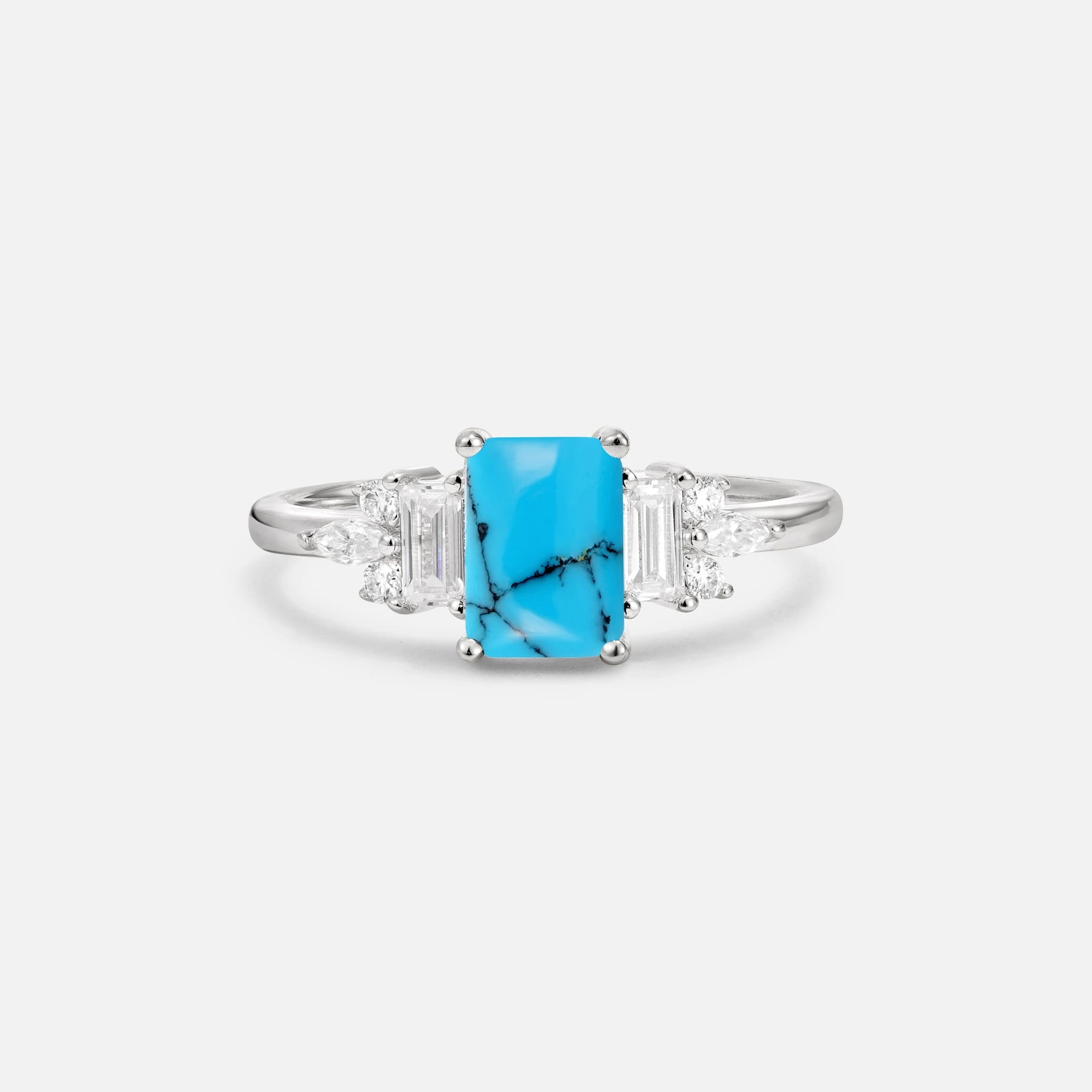 Luxury Emerald Cut Turquoise Cluster Engagement Ring - Additional view