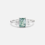 Luxury Emerald Cut Moss Agate Cluster Engagement Ring - Additional view