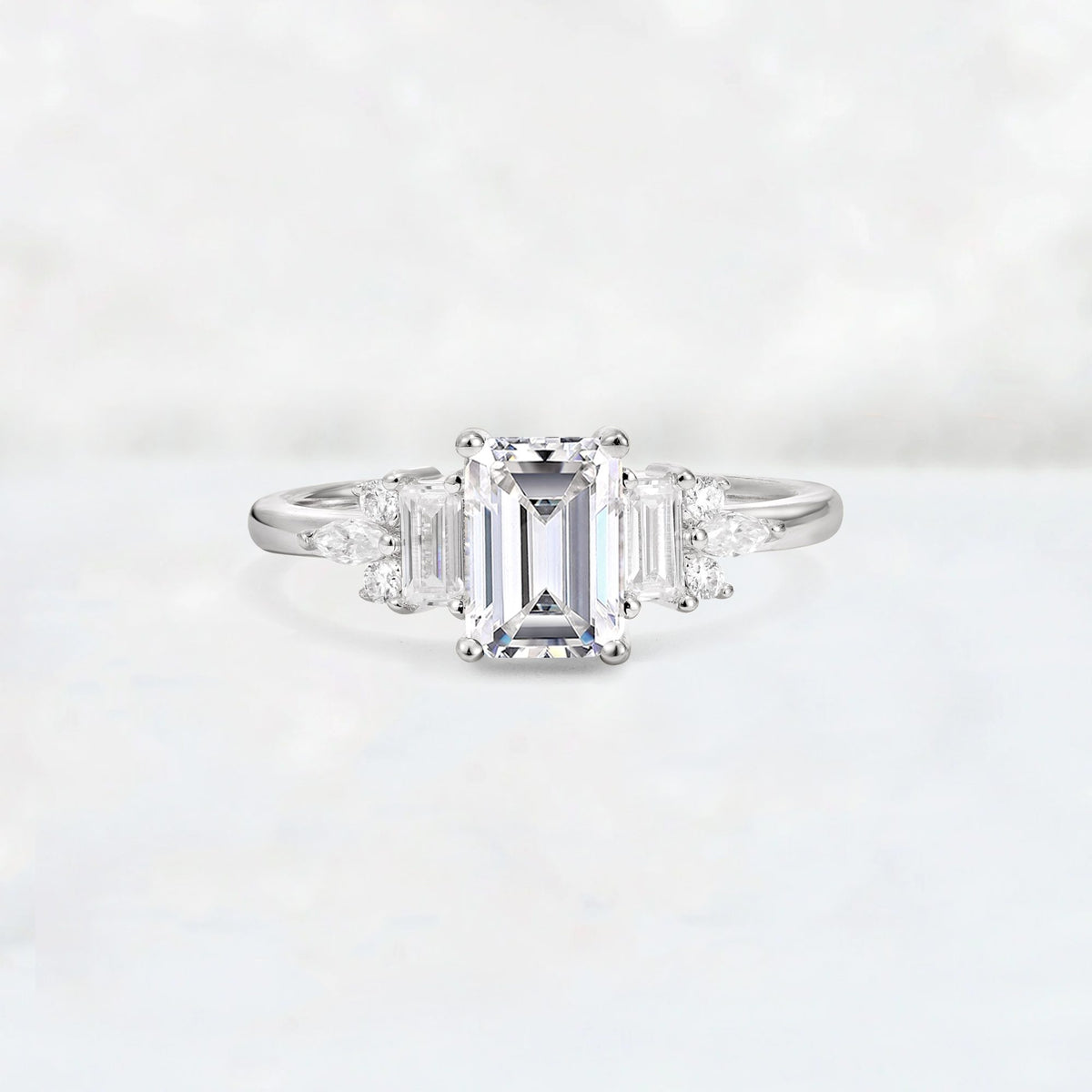 Luxury Emerald Cut Lab Diamond Cluster Engagement Ring - Additional view
