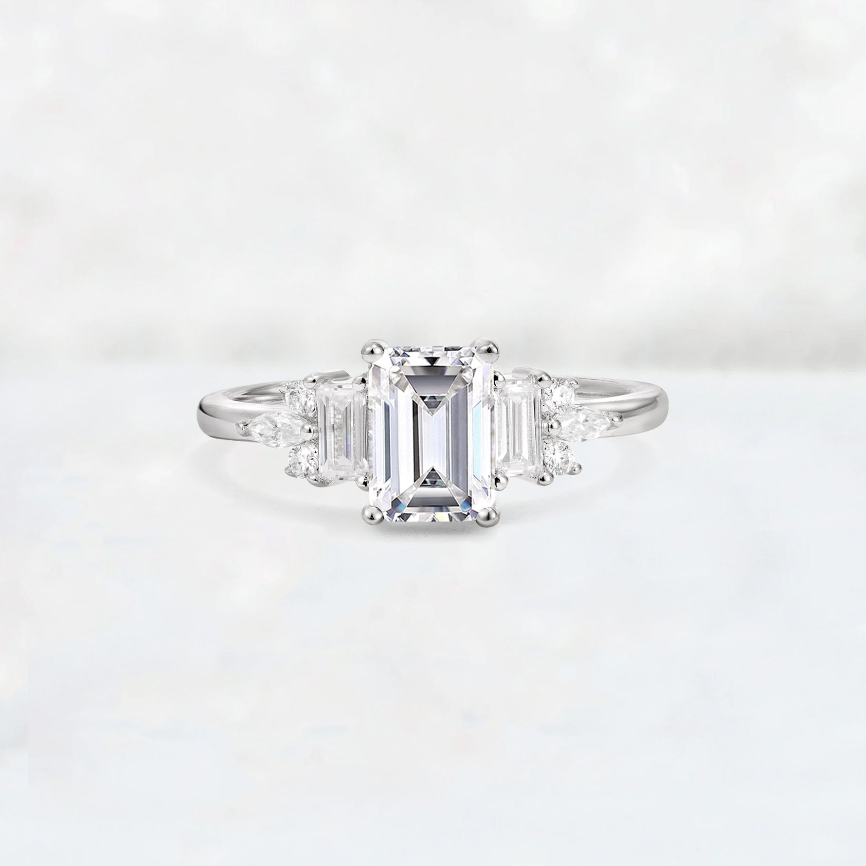 Luxury Emerald Cut Lab Diamond Cluster Engagement Ring - Additional view