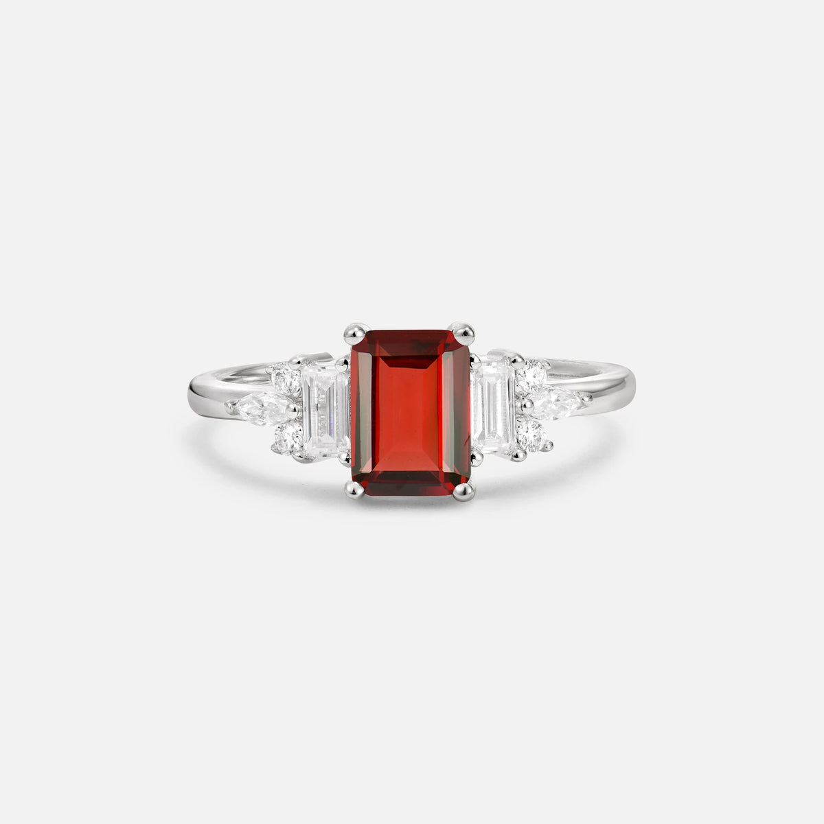 Luxury Emerald Cut Garnet Cluster Engagement Ring - Additional view