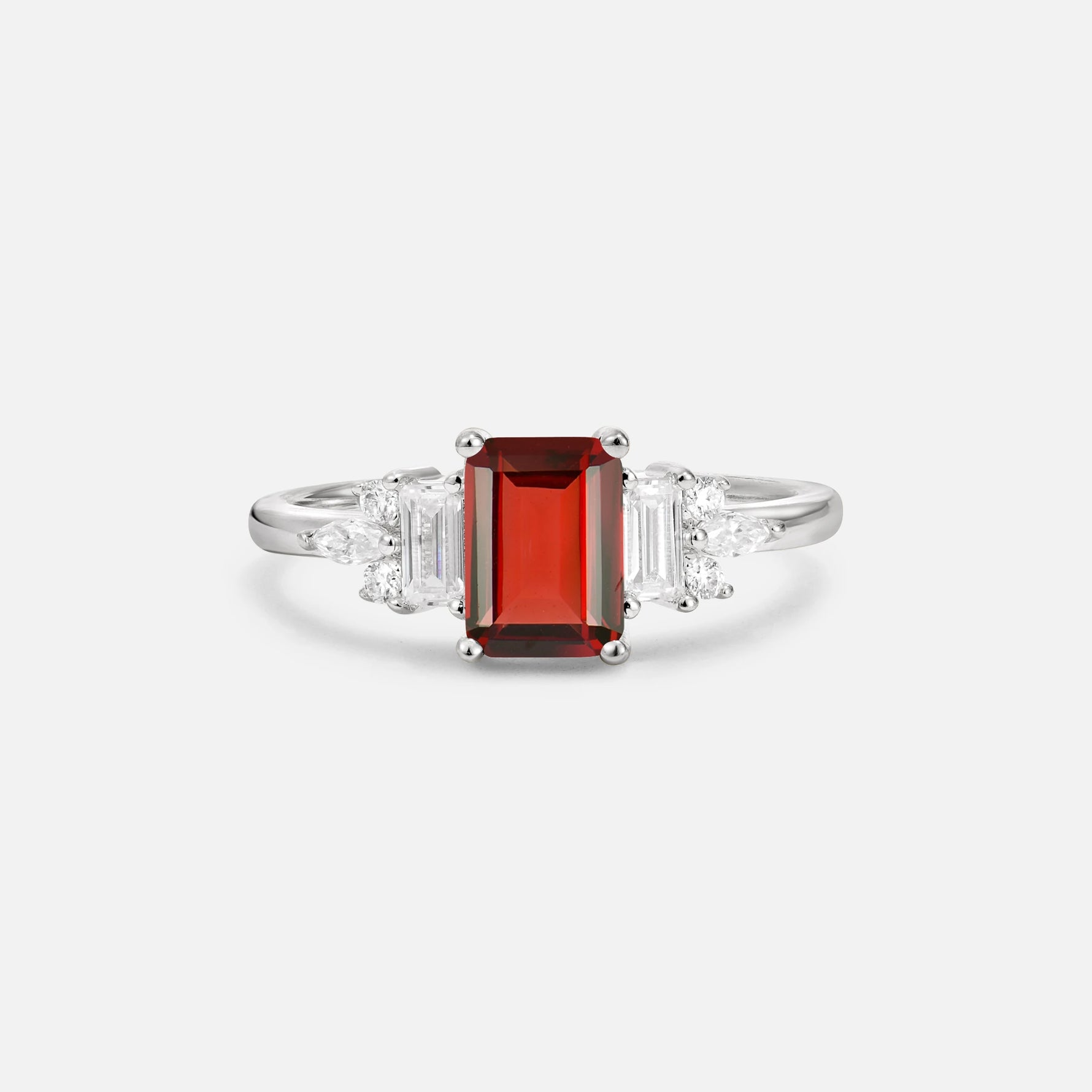 Luxury Emerald Cut Garnet Cluster Engagement Ring - Additional view