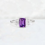 Luxury Emerald Cut Amethyst Cluster Engagement Ring - Additional view