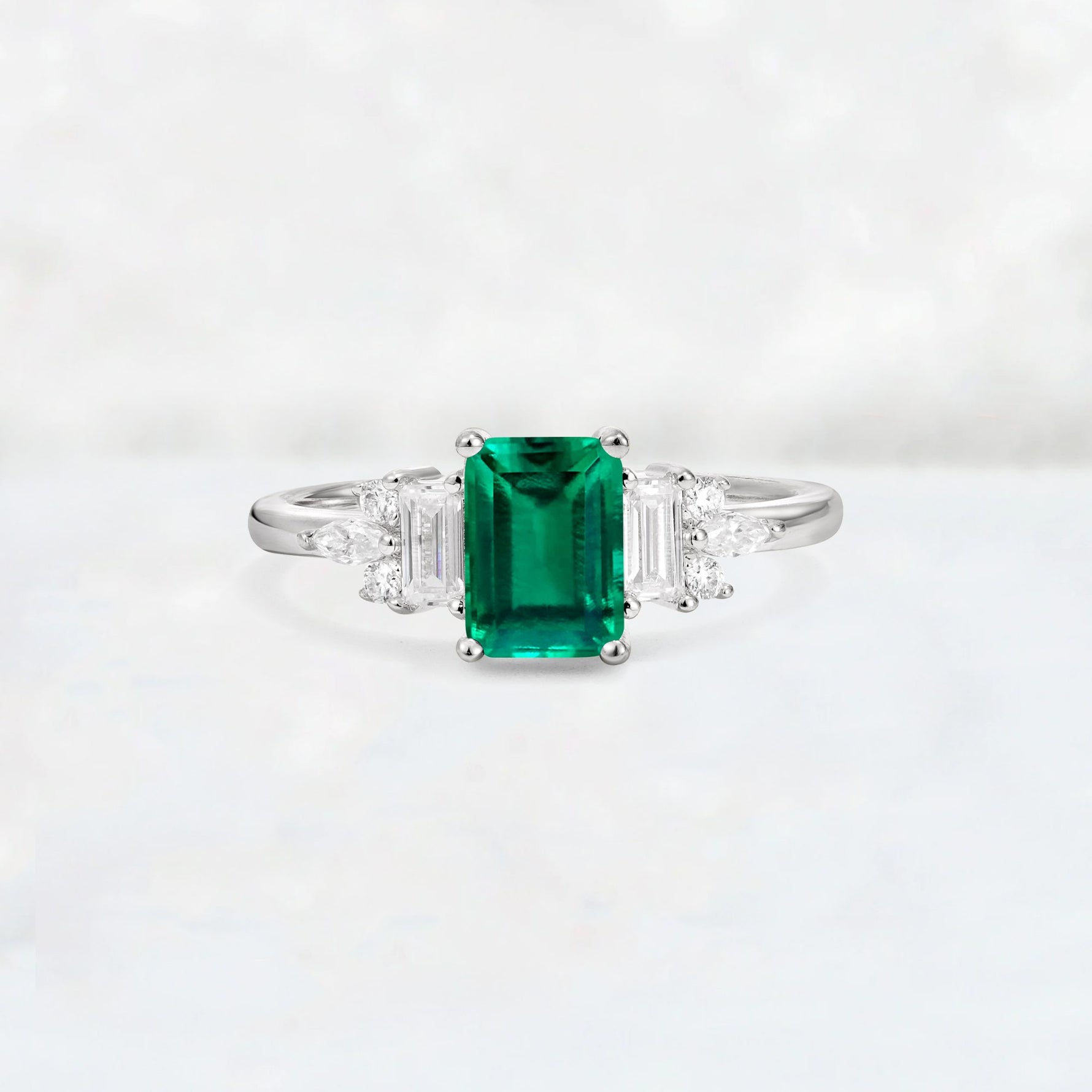Luxury Emerald Cut Luxury Emerald Cluster Engagement Ring - Additional view