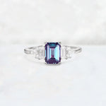 Luxury Emerald Cut Alexandrite Cluster Engagement Ring - Additional view