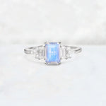 Luxury Emerald Cut Moonstone Cluster Engagement Ring - Additional view