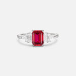 Luxury Emerald Cut Ruby Cluster Engagement Ring - Additional view