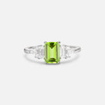 Luxury Emerald Cut Peridot Cluster Engagement Ring - Additional view