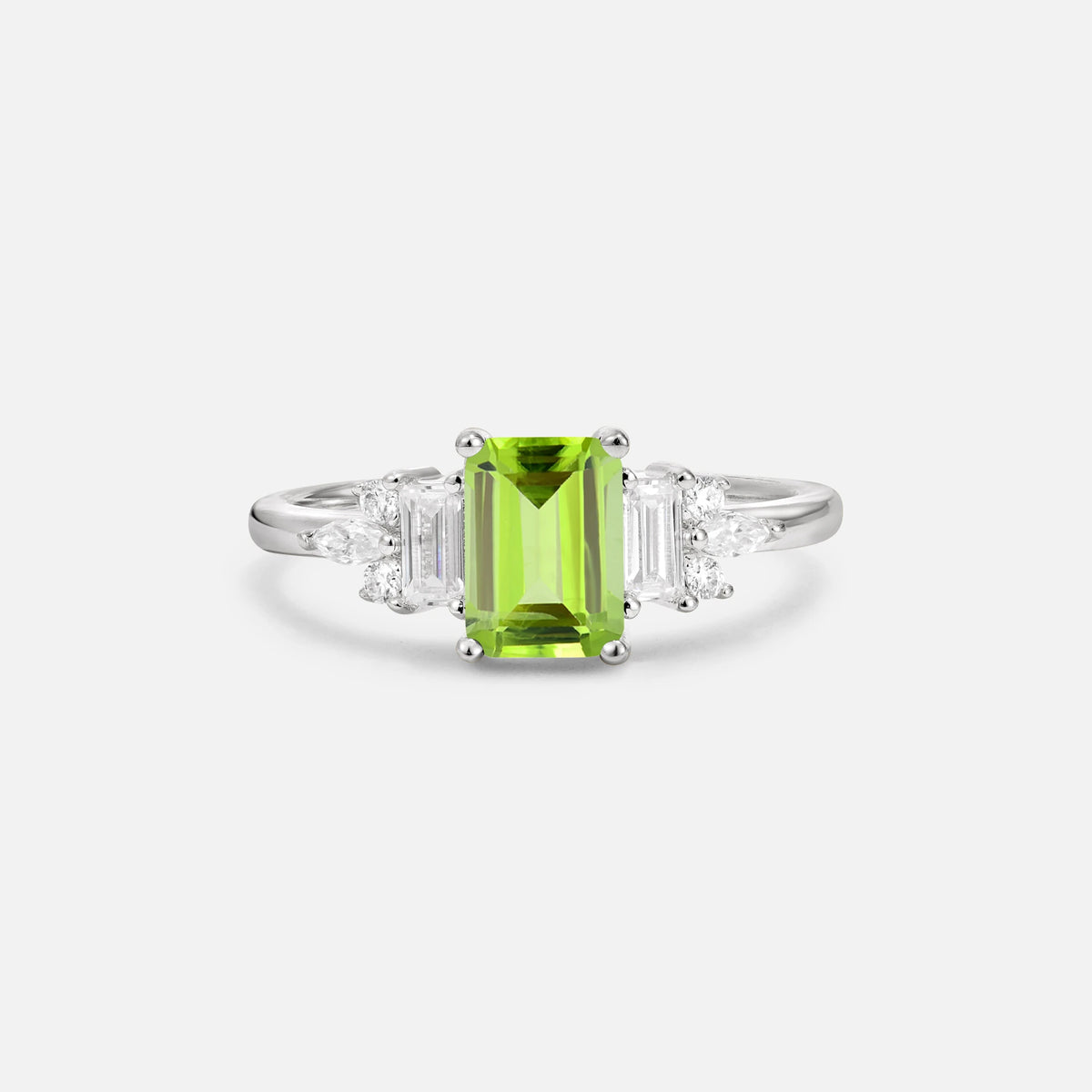 Luxury Emerald Cut Peridot Cluster Engagement Ring - Additional view