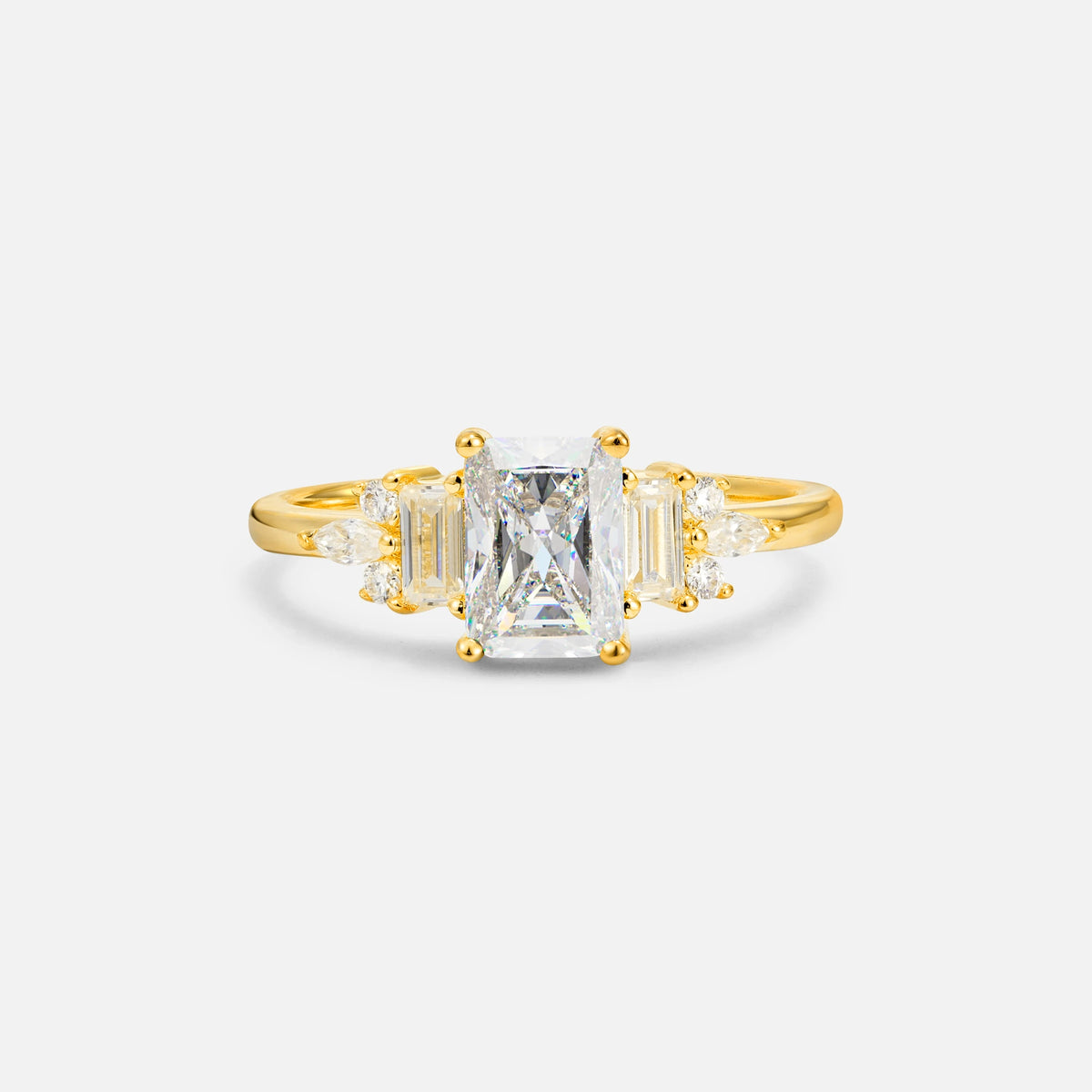 Luxury Emerald Cut Moissanite Cluster Engagement Ring - Additional view