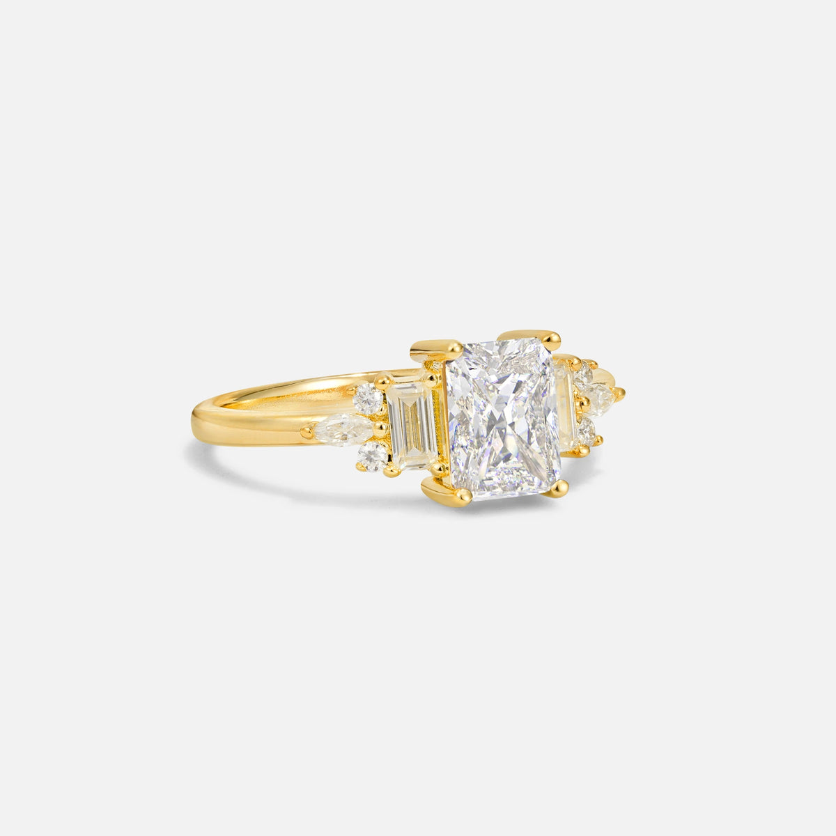 Luxury Emerald Cut Moissanite Cluster Engagement Ring - Additional view