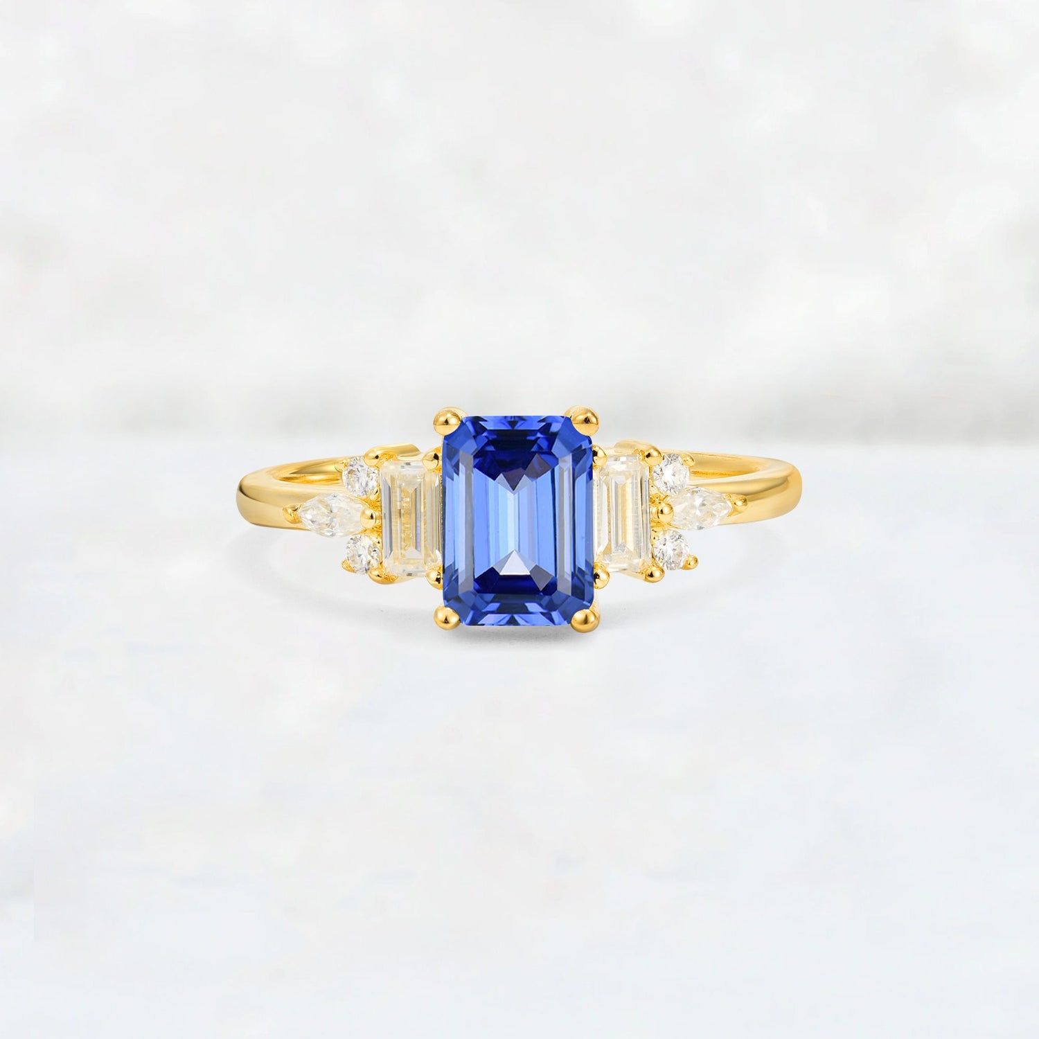 Luxury Emerald Cut Sapphire Cluster Engagement Ring - Additional view