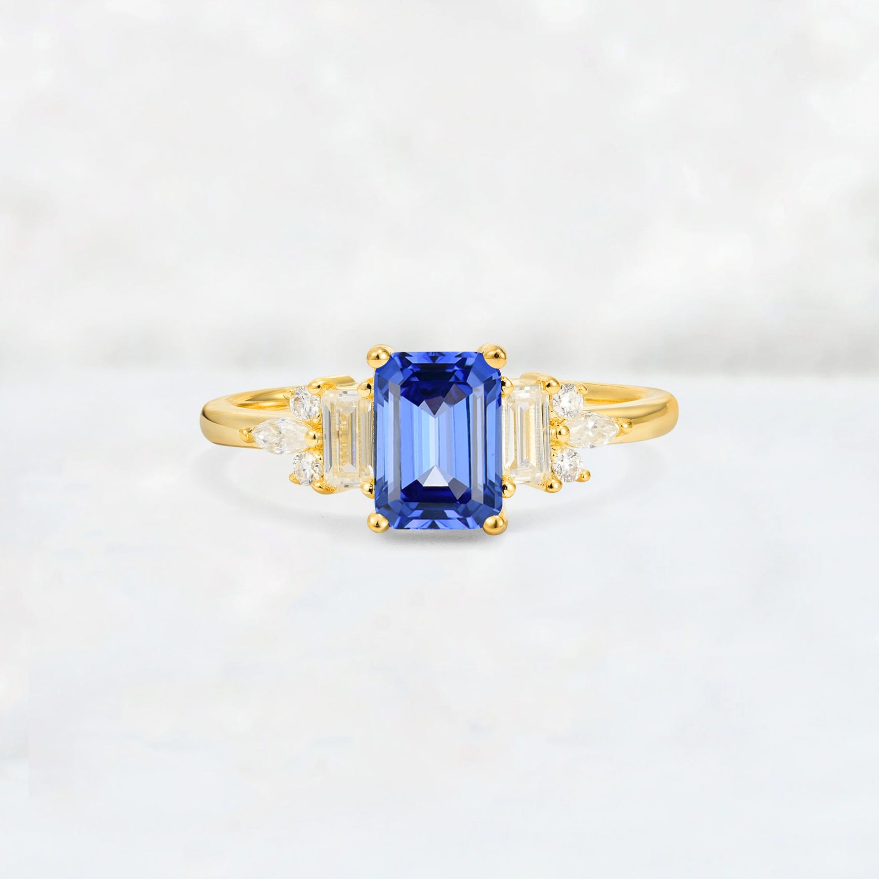 Luxury Emerald Cut Sapphire Cluster Engagement Ring - Additional view