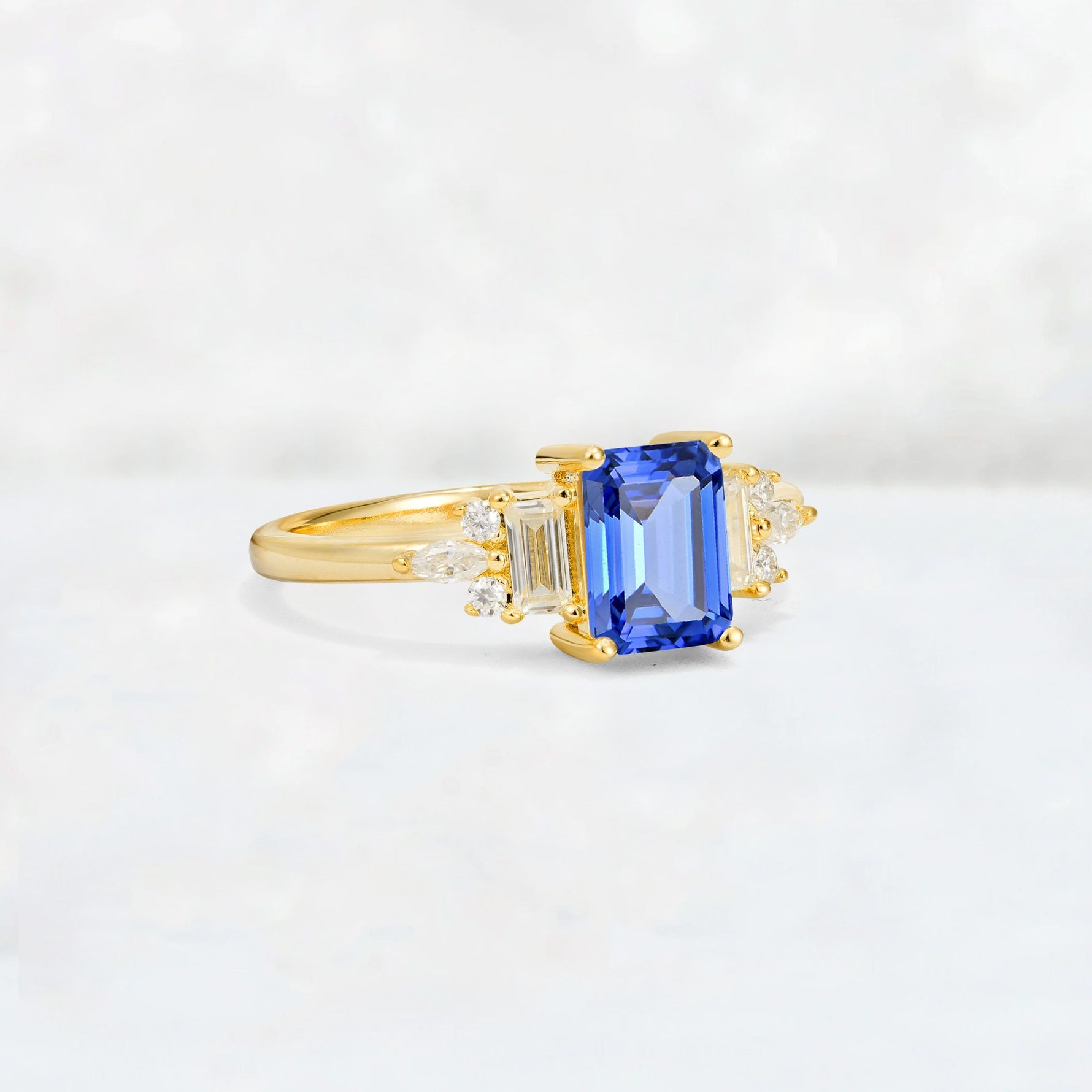 Luxury Emerald Cut Sapphire Cluster Engagement Ring - Additional view